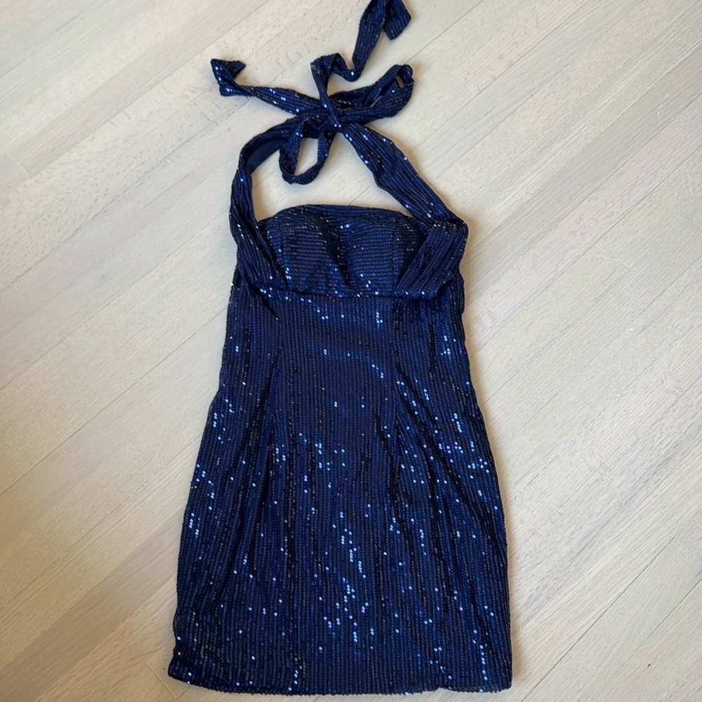 Navy sequined dress, size 2.